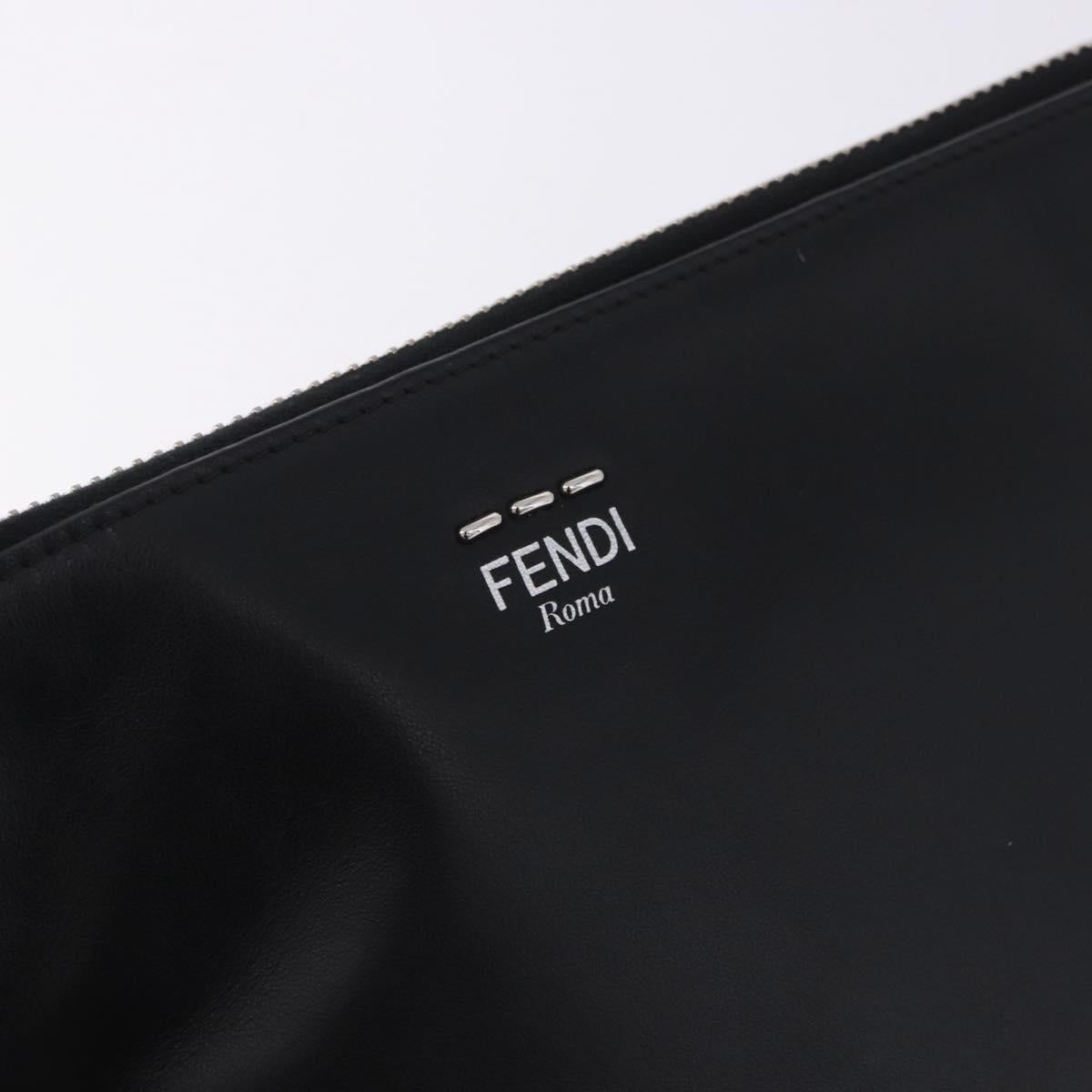 FENDI Clutch Bag Leather Black Silver 7M0225 Auth ka5375V