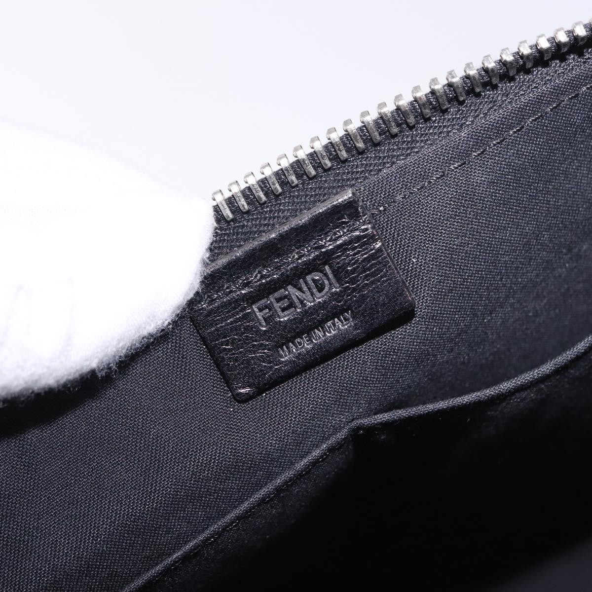 FENDI Clutch Bag Leather Black Silver 7M0225 Auth ka5375V