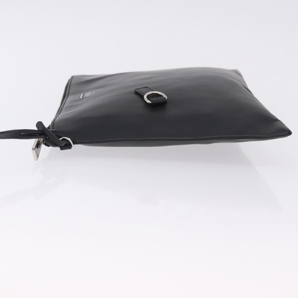 FENDI Clutch Bag Leather Black Silver 7M0225 Auth ka5375V