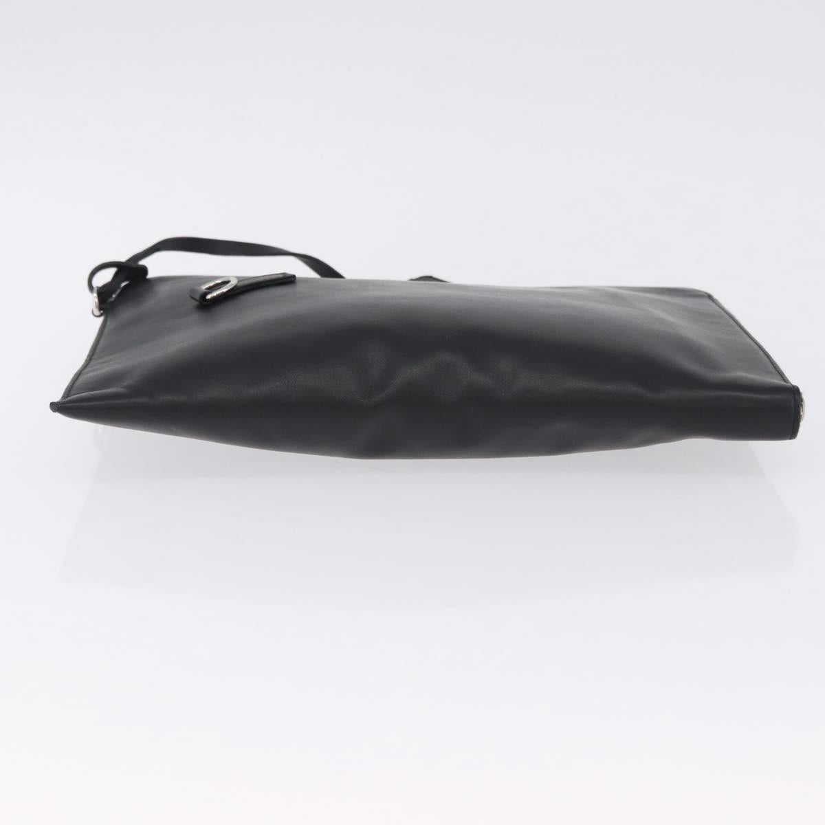 FENDI Clutch Bag Leather Black Silver 7M0225 Auth ka5375V