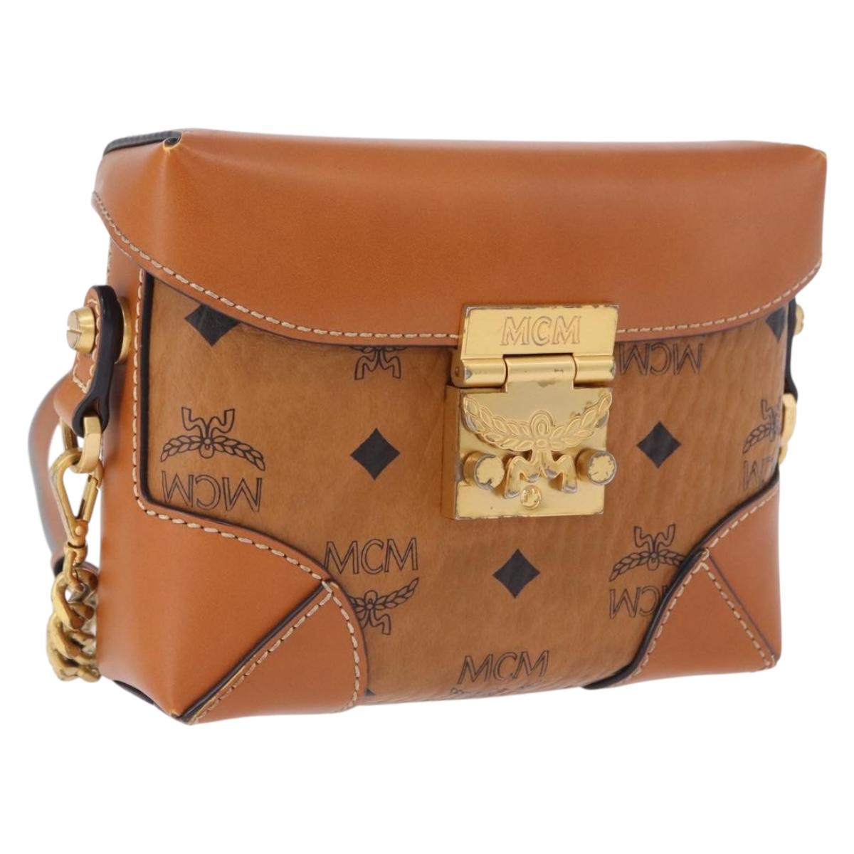 MCM Vicetos Shoulder Bag PVC Leather Brown Gold Tone Auth ka5379