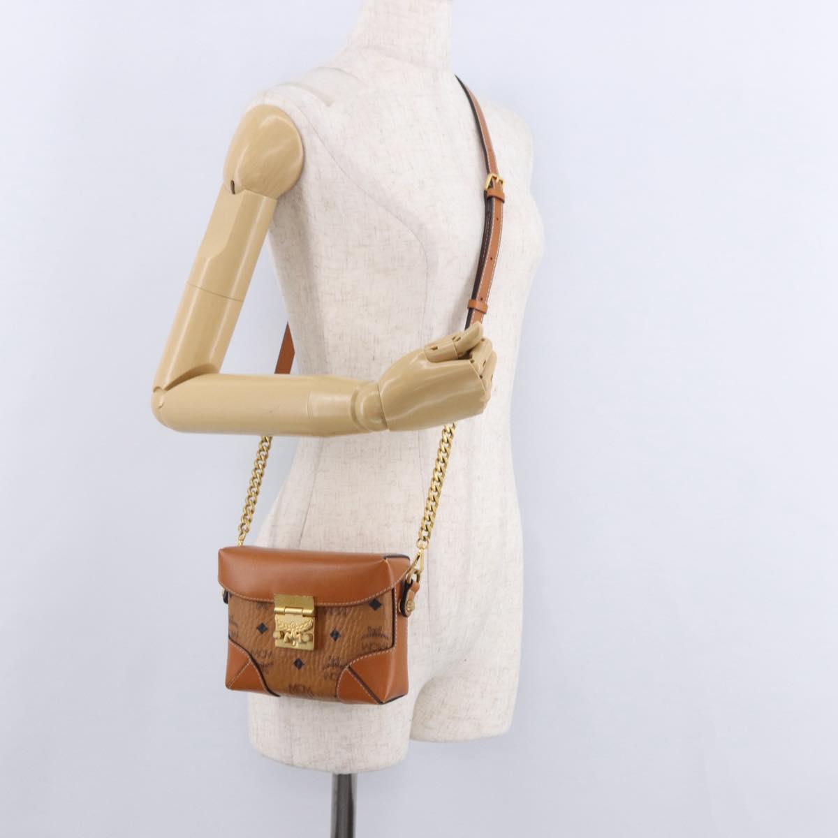 MCM Vicetos Shoulder Bag PVC Leather Brown Gold Tone Auth ka5379