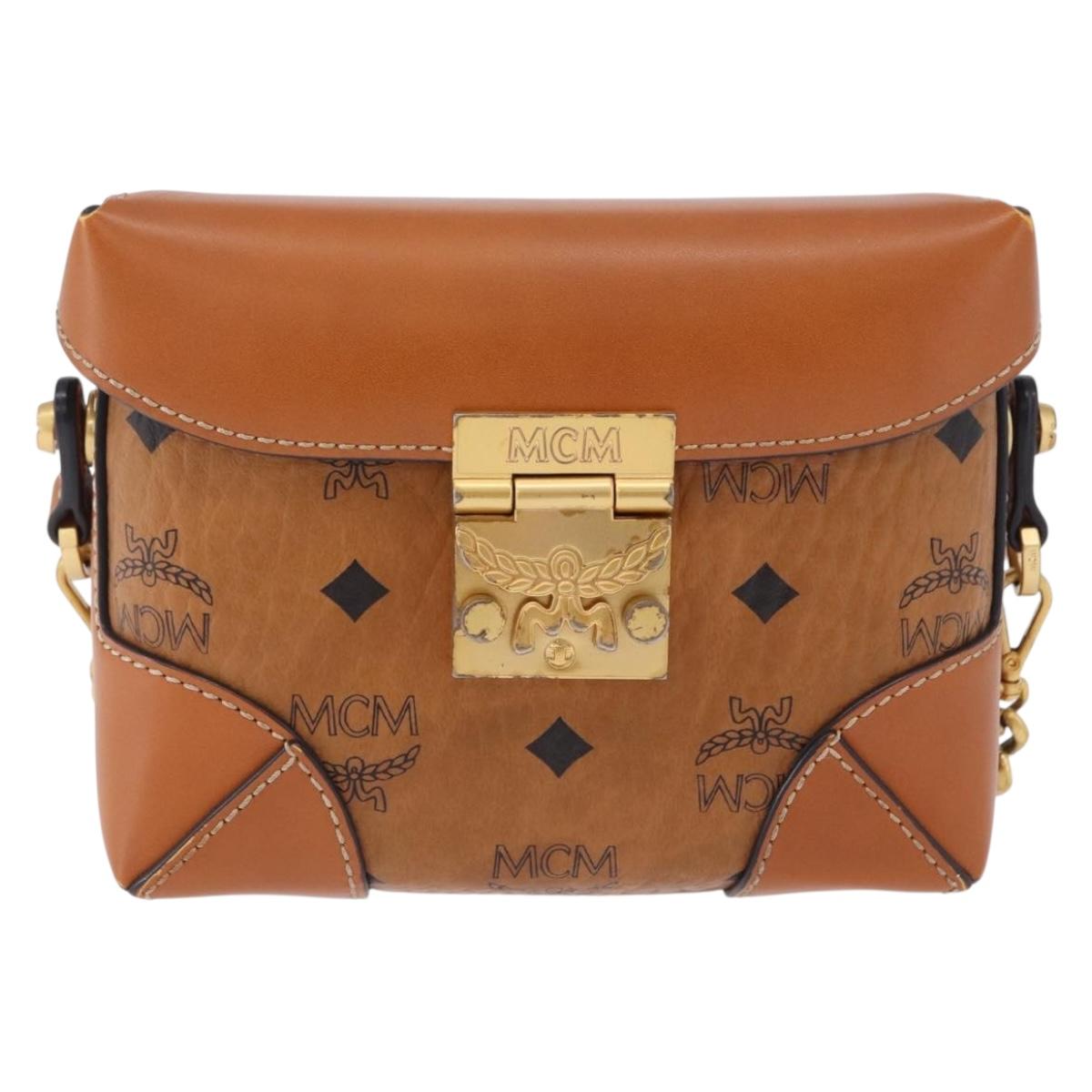 MCM Vicetos Shoulder Bag PVC Leather Brown Gold Tone Auth ka5379