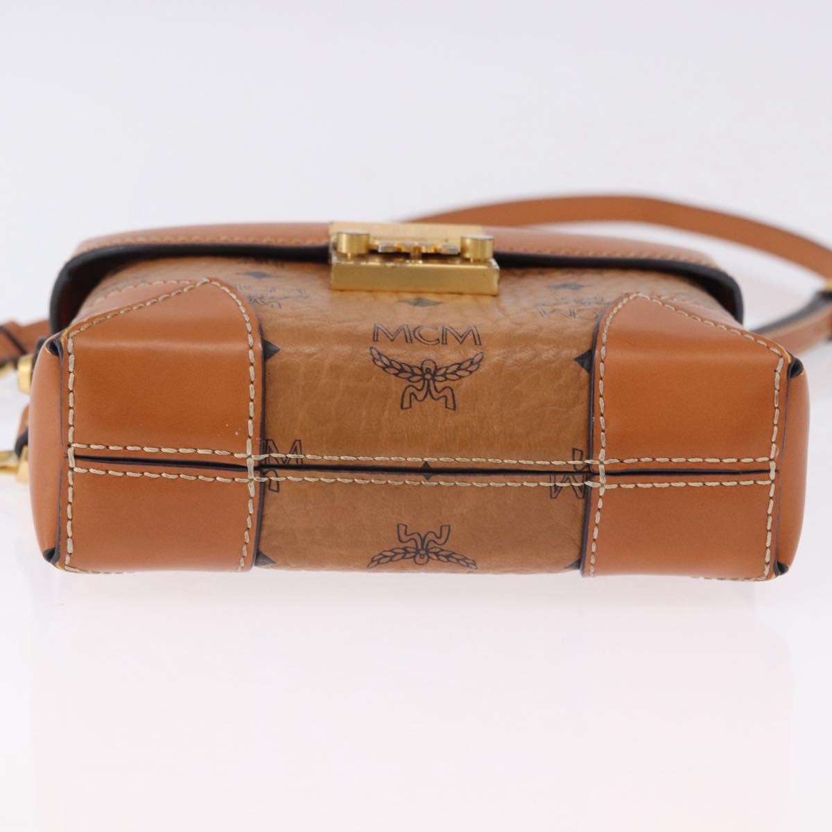MCM Vicetos Shoulder Bag PVC Leather Brown Gold Tone Auth ka5379