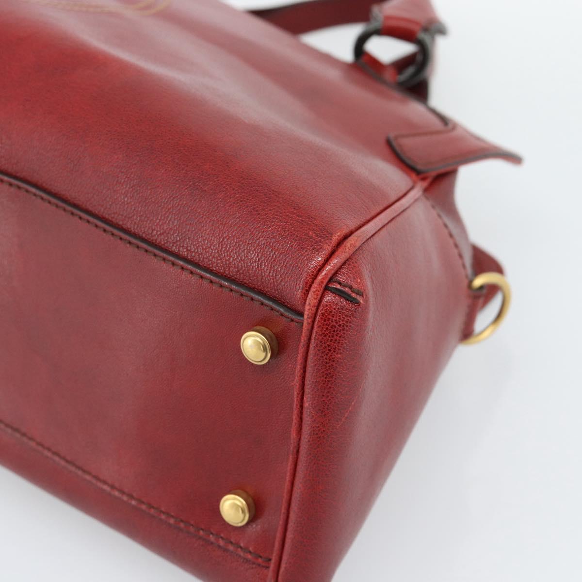 CARTIER Marcello Hand Bag Leather Red Gold Tone Auth ka5383A
