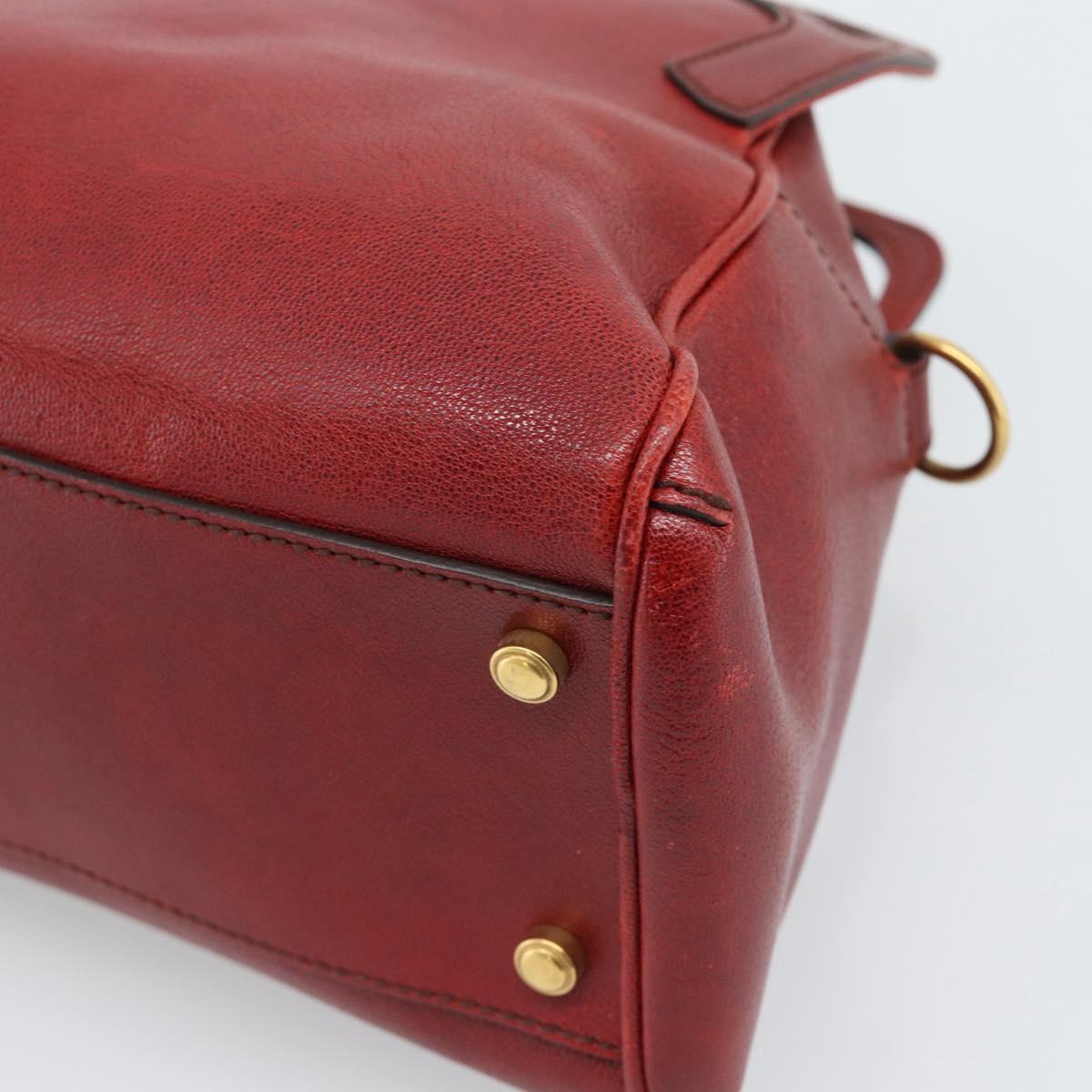 CARTIER Marcello Hand Bag Leather Red Gold Tone Auth ka5383A