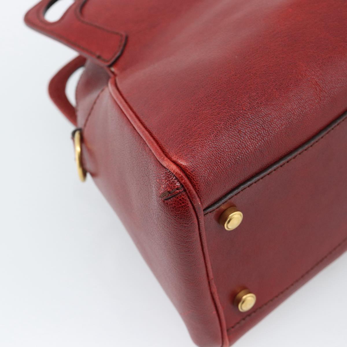 CARTIER Marcello Hand Bag Leather Red Gold Tone Auth ka5383A