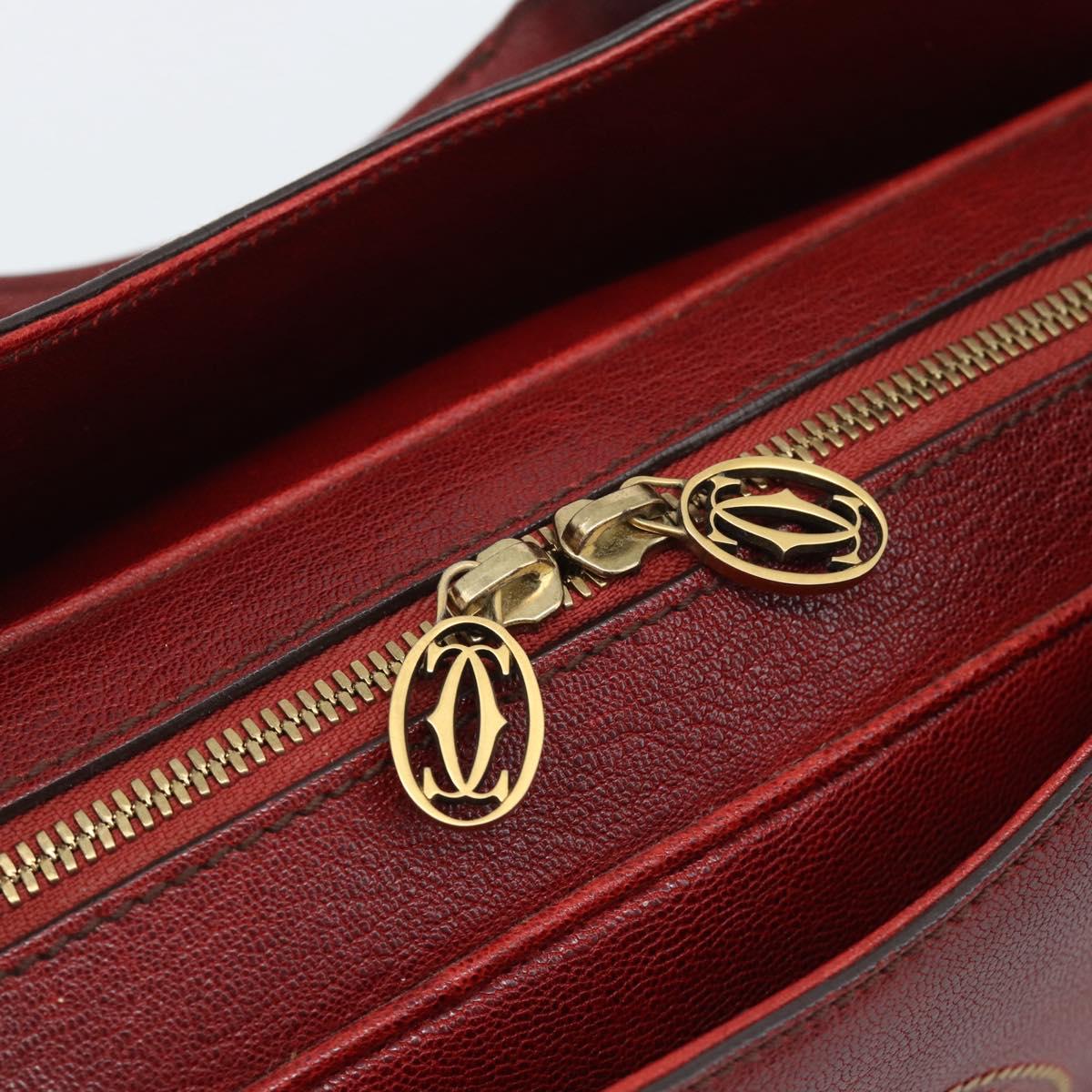 CARTIER Marcello Hand Bag Leather Red Gold Tone Auth ka5383A