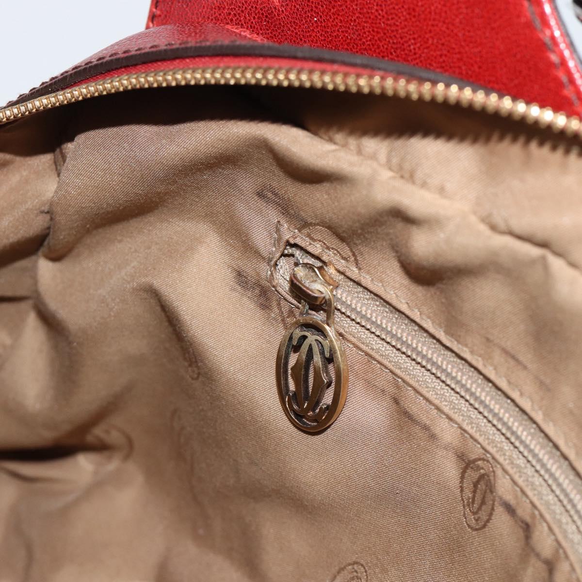 CARTIER Marcello Hand Bag Leather Red Gold Tone Auth ka5383A