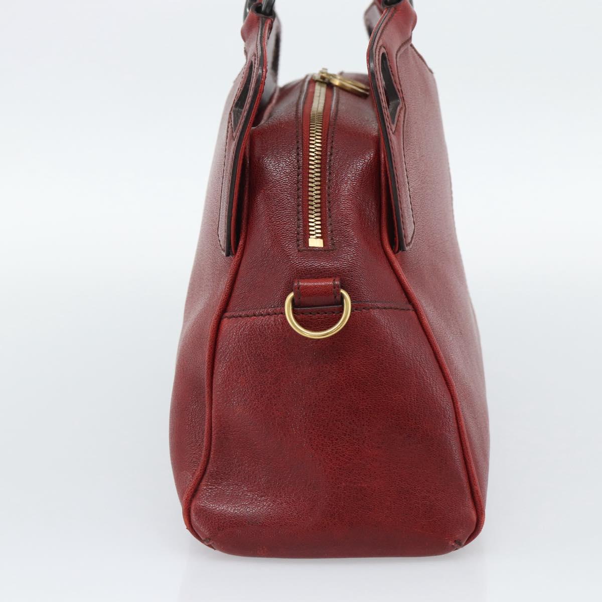 CARTIER Marcello Hand Bag Leather Red Gold Tone Auth ka5383A