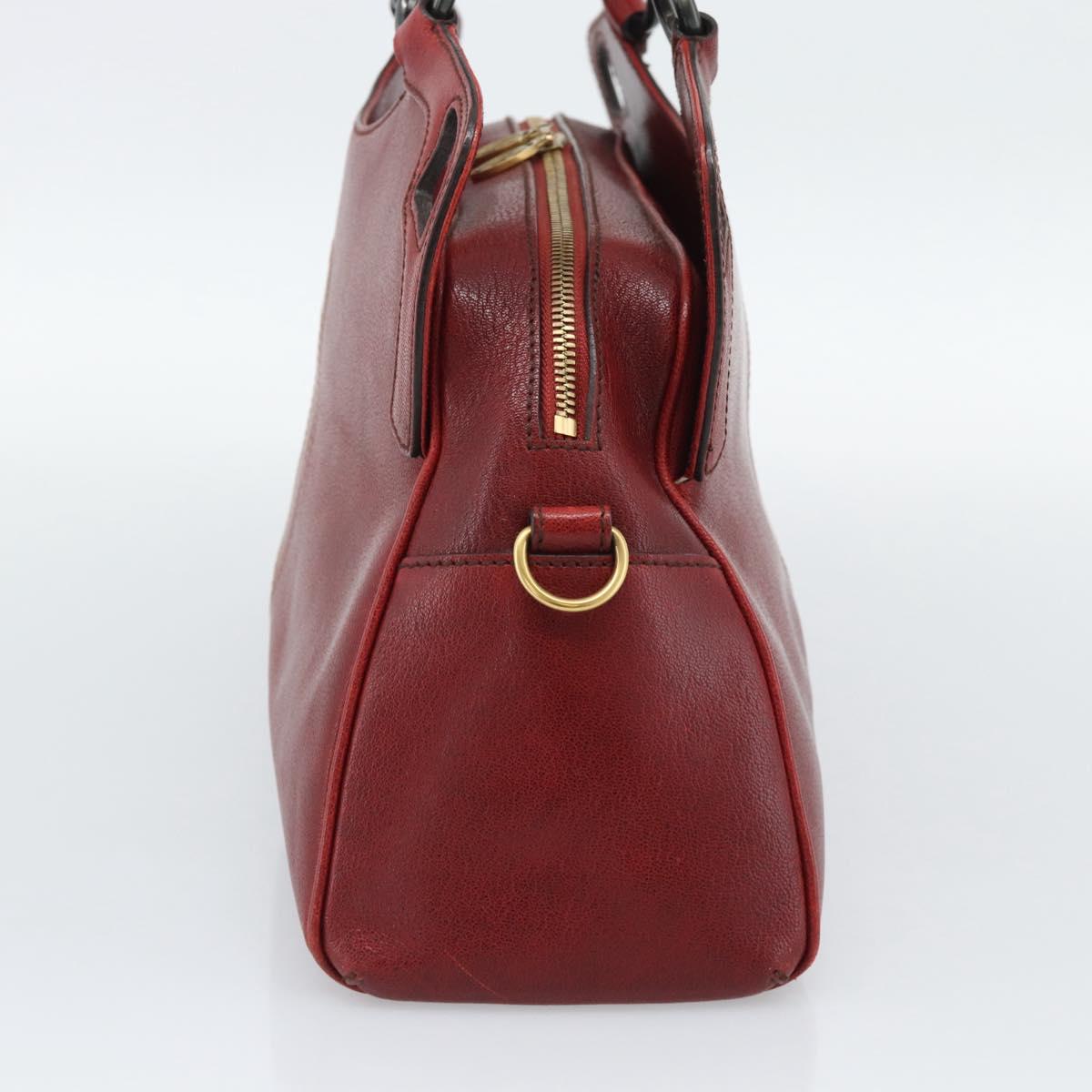 CARTIER Marcello Hand Bag Leather Red Gold Tone Auth ka5383A