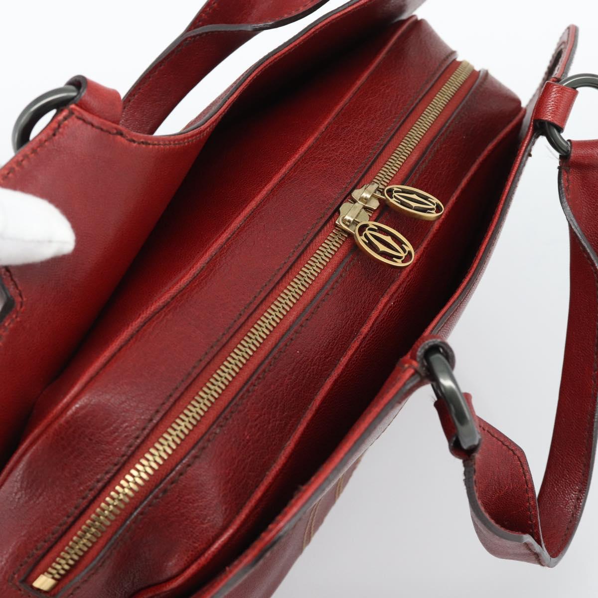 CARTIER Marcello Hand Bag Leather Red Gold Tone Auth ka5383A