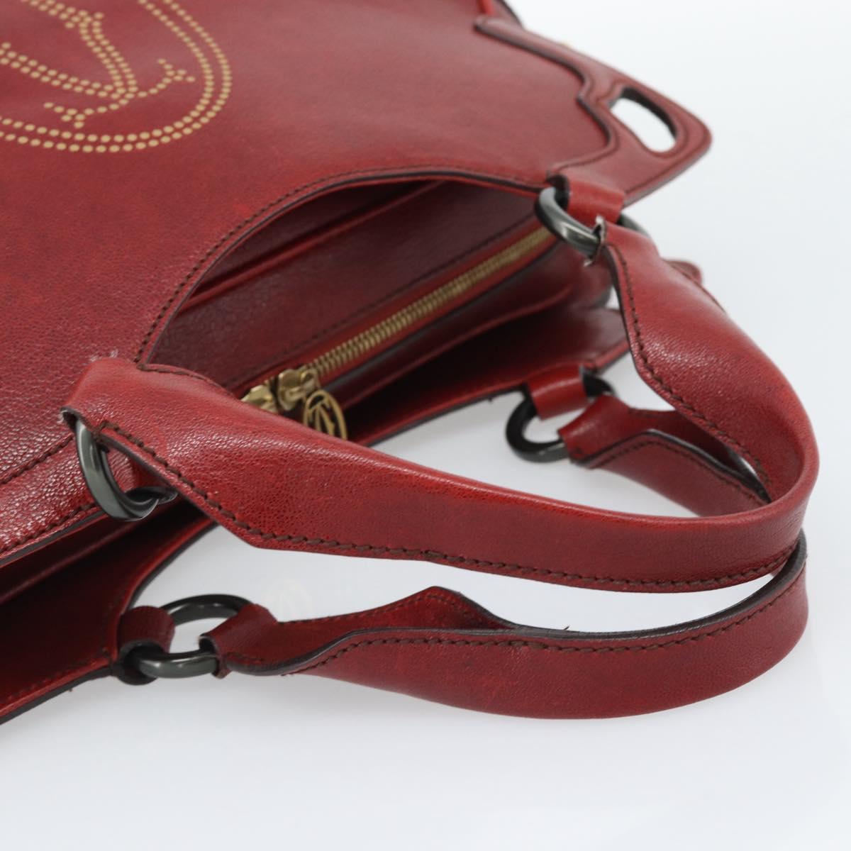 CARTIER Marcello Hand Bag Leather Red Gold Tone Auth ka5383A