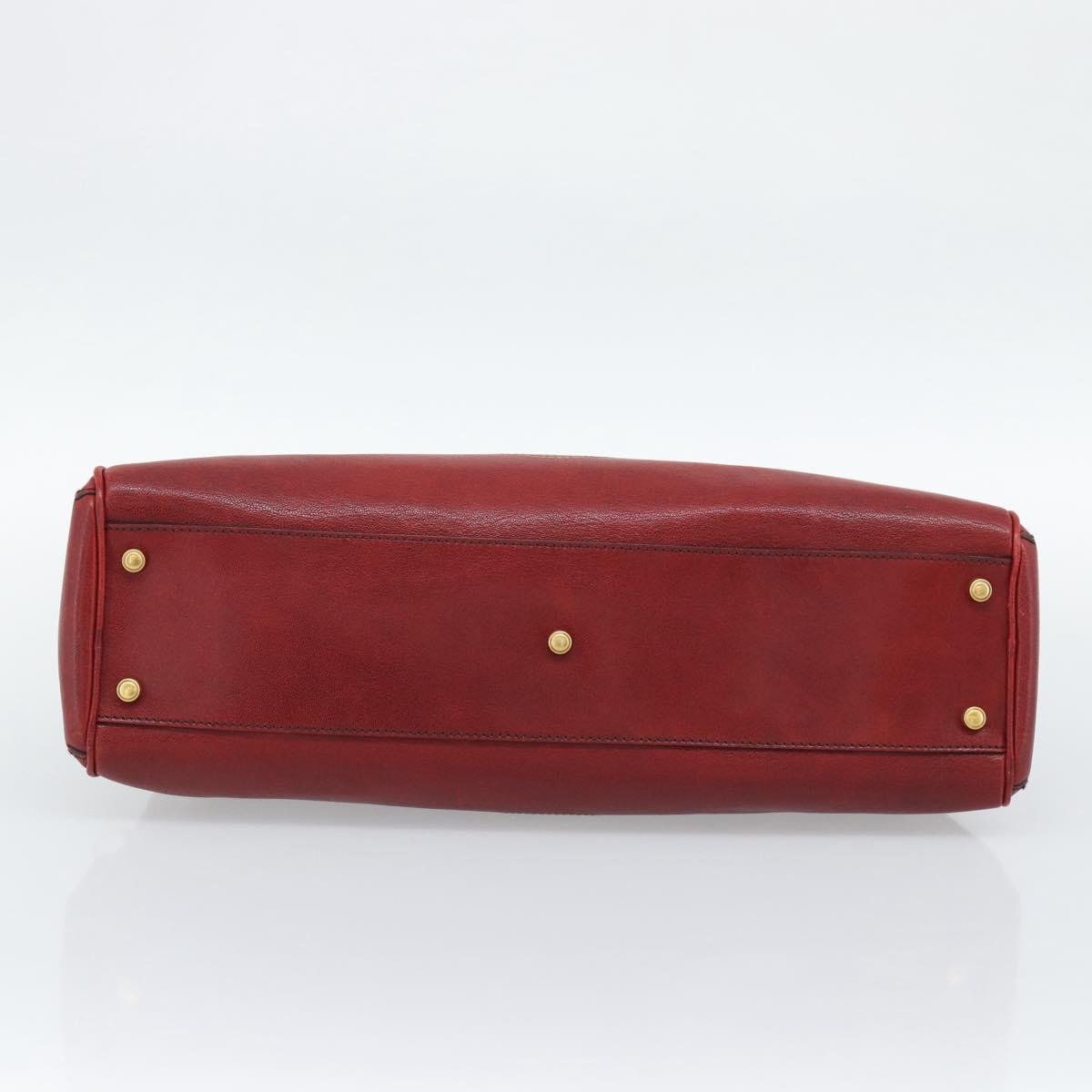 CARTIER Marcello Hand Bag Leather Red Gold Tone Auth ka5383A
