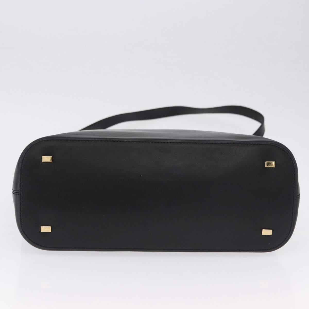 CELINE Hand Bag Leather 2way Black Gold Tone Auth ka5384V