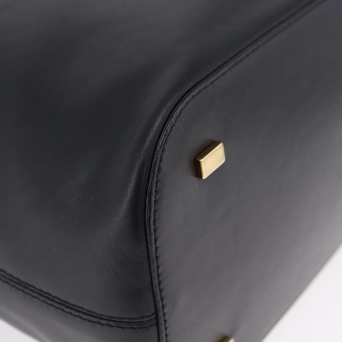 CELINE Hand Bag Leather 2way Black Gold Tone Auth ka5384V