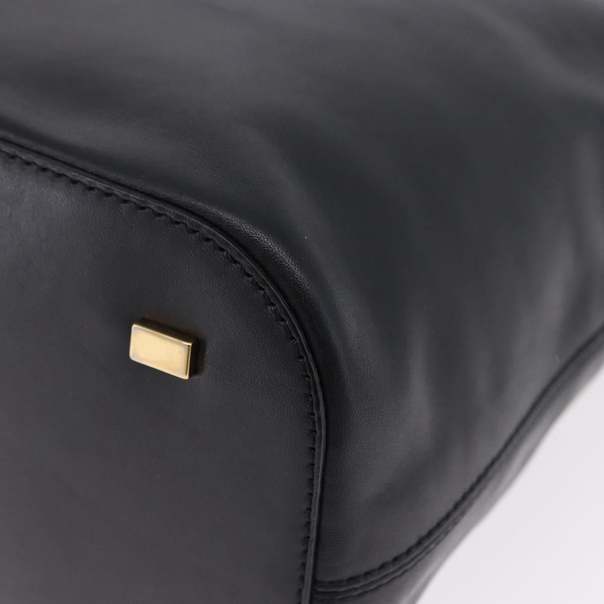 CELINE Hand Bag Leather 2way Black Gold Tone Auth ka5384V