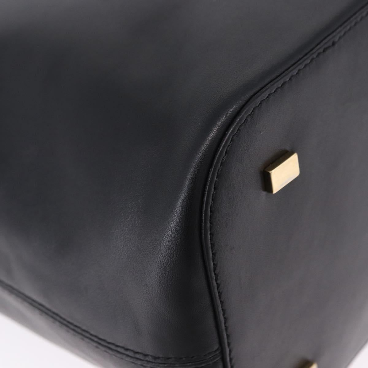 CELINE Hand Bag Leather 2way Black Gold Tone Auth ka5384V