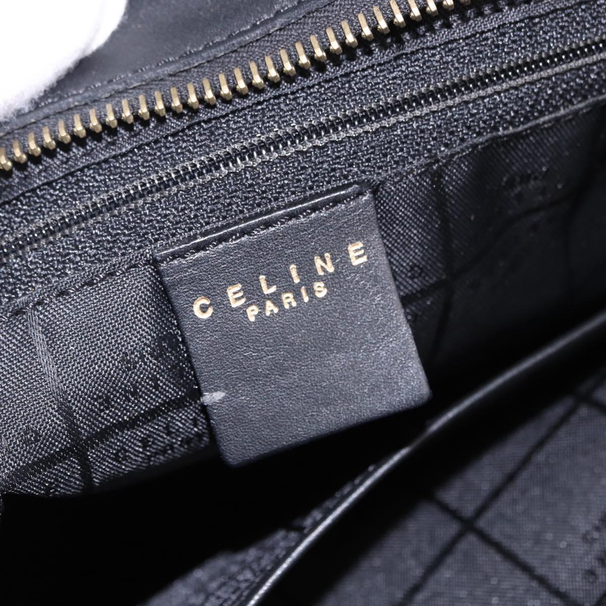 CELINE Hand Bag Leather 2way Black Gold Tone Auth ka5384V