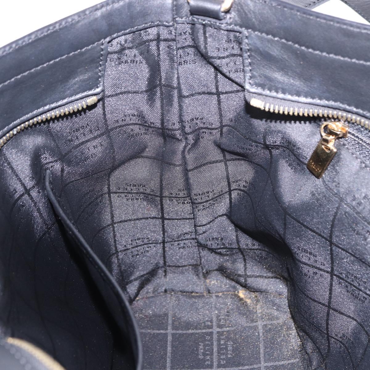 CELINE Hand Bag Leather 2way Black Gold Tone Auth ka5384V