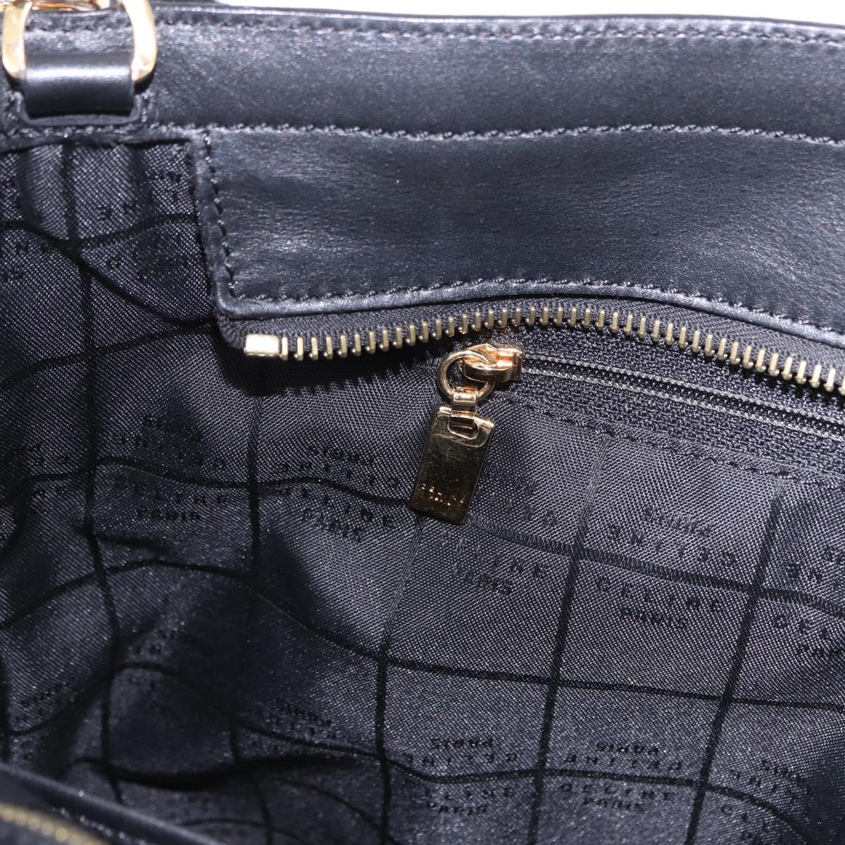 CELINE Hand Bag Leather 2way Black Gold Tone Auth ka5384V