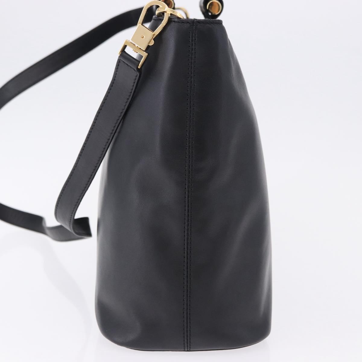 CELINE Hand Bag Leather 2way Black Gold Tone Auth ka5384V