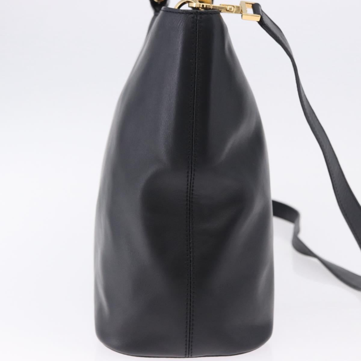 CELINE Hand Bag Leather 2way Black Gold Tone Auth ka5384V
