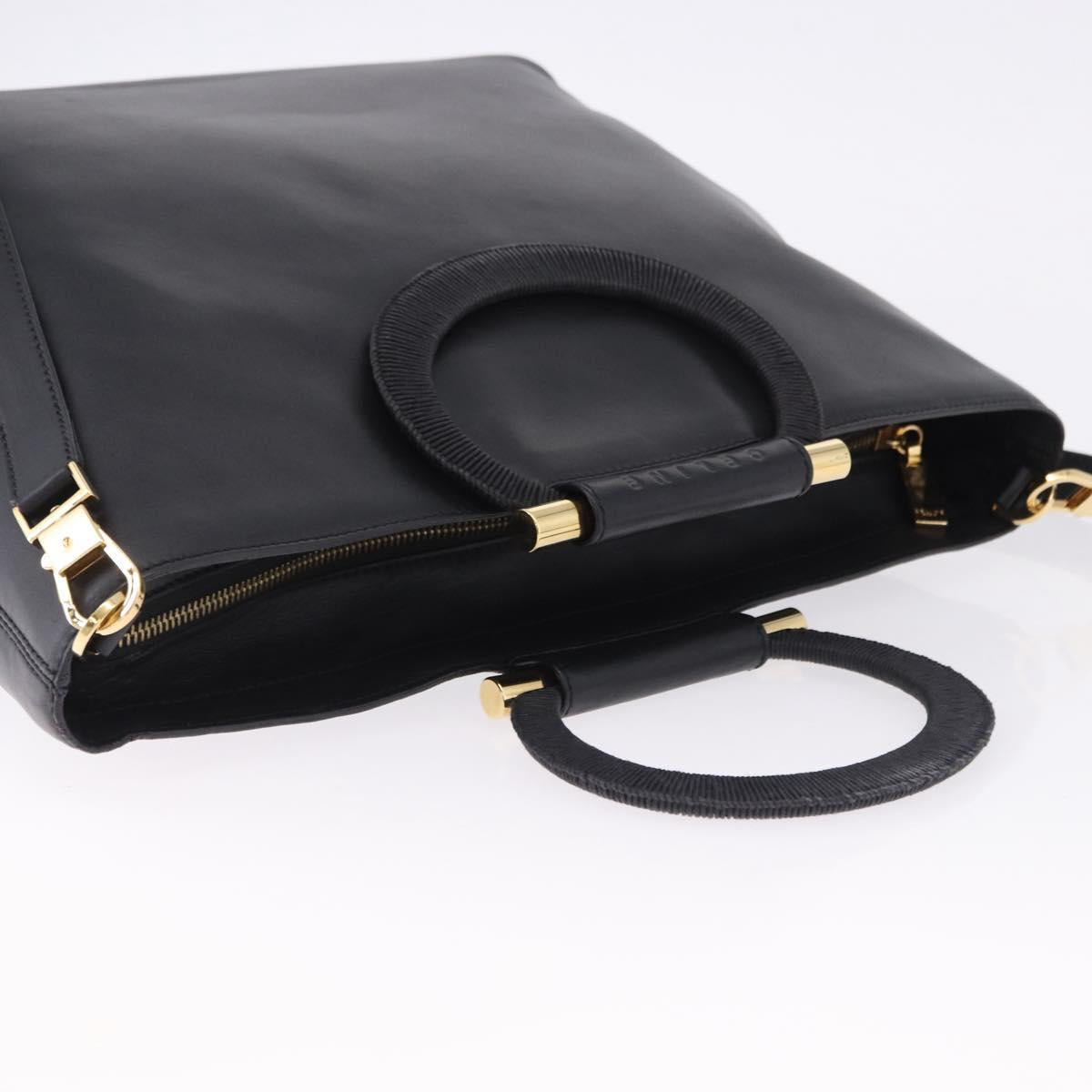 CELINE Hand Bag Leather 2way Black Gold Tone Auth ka5384V