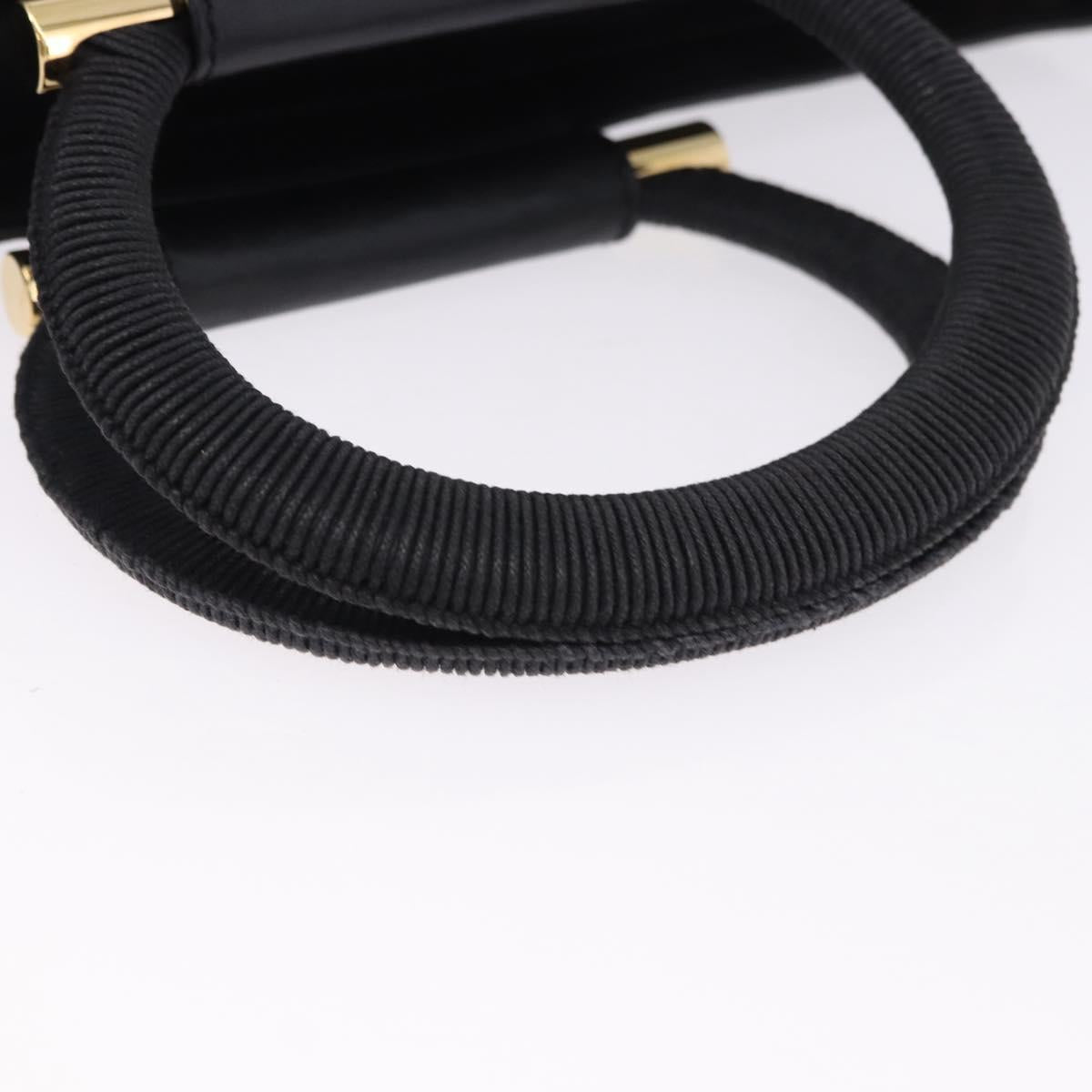 CELINE Hand Bag Leather 2way Black Gold Tone Auth ka5384V