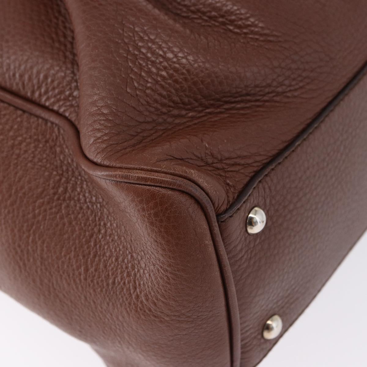Salvatore Ferragamo Gancini Hand Bag Leather Brown Silver Auth ka5385A