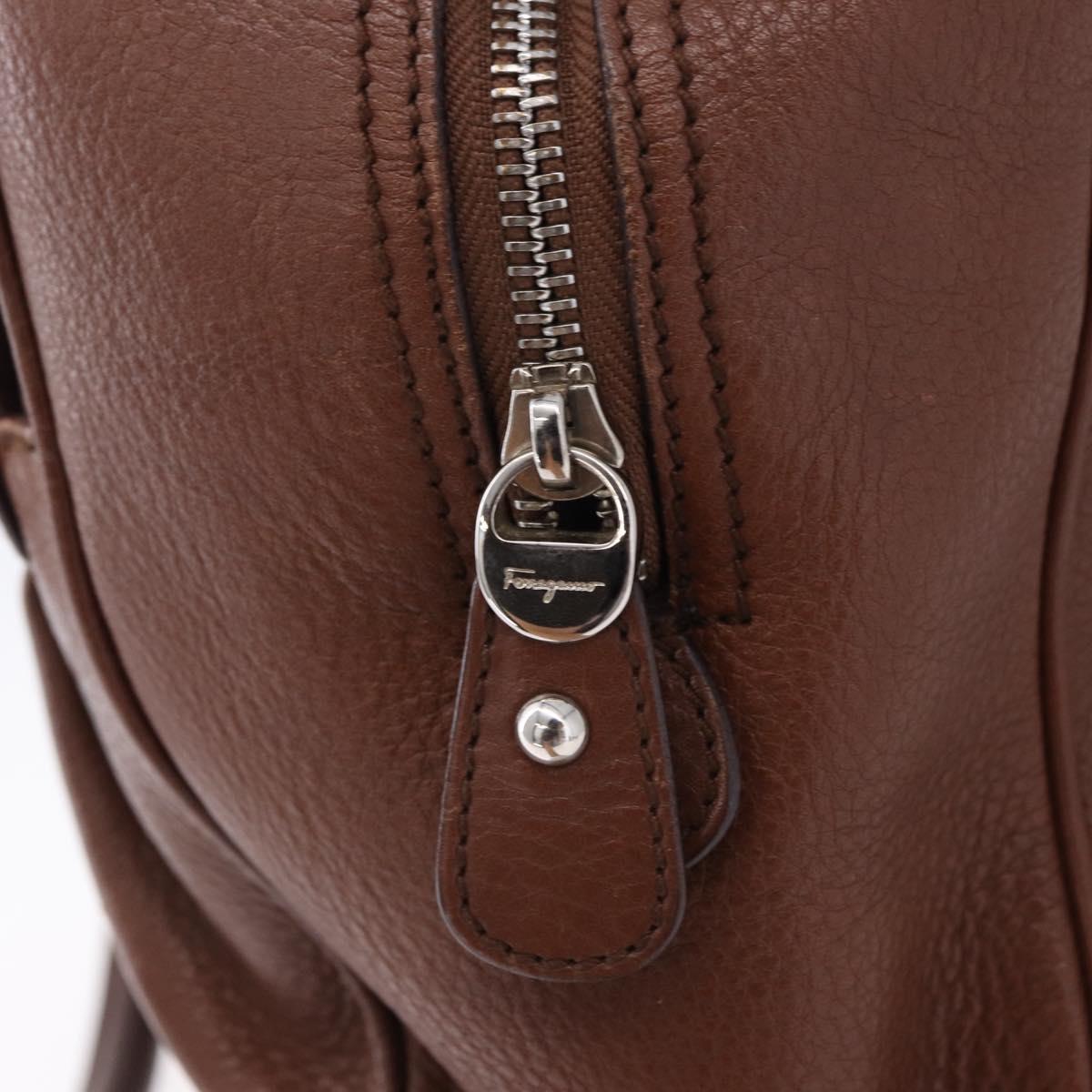 Salvatore Ferragamo Gancini Hand Bag Leather Brown Silver Auth ka5385A