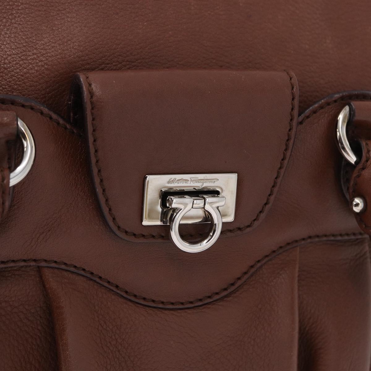 Salvatore Ferragamo Gancini Hand Bag Leather Brown Silver Auth ka5385A