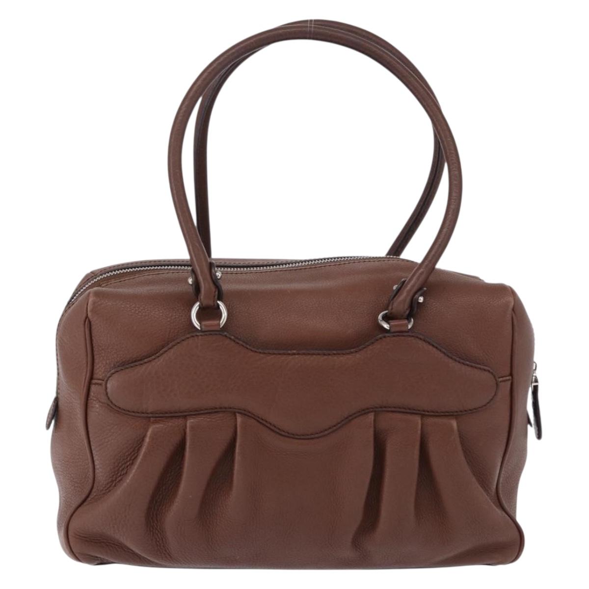 Salvatore Ferragamo Gancini Hand Bag Leather Brown Silver Auth ka5385A