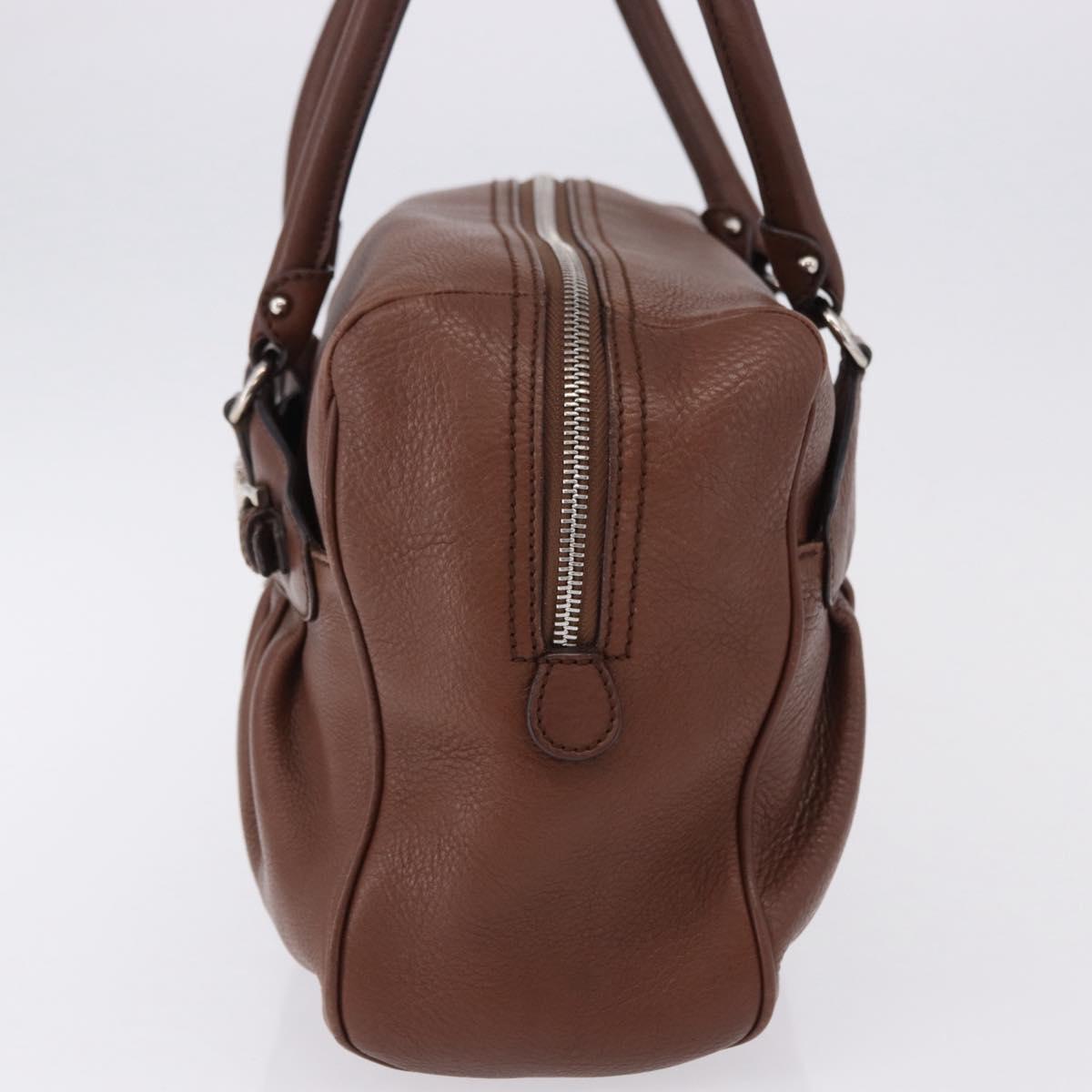 Salvatore Ferragamo Gancini Hand Bag Leather Brown Silver Auth ka5385A