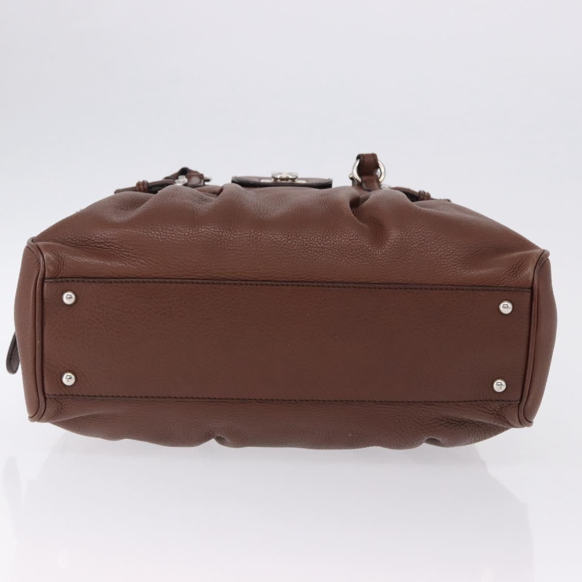 Salvatore Ferragamo Gancini Hand Bag Leather Brown Silver Auth ka5385A