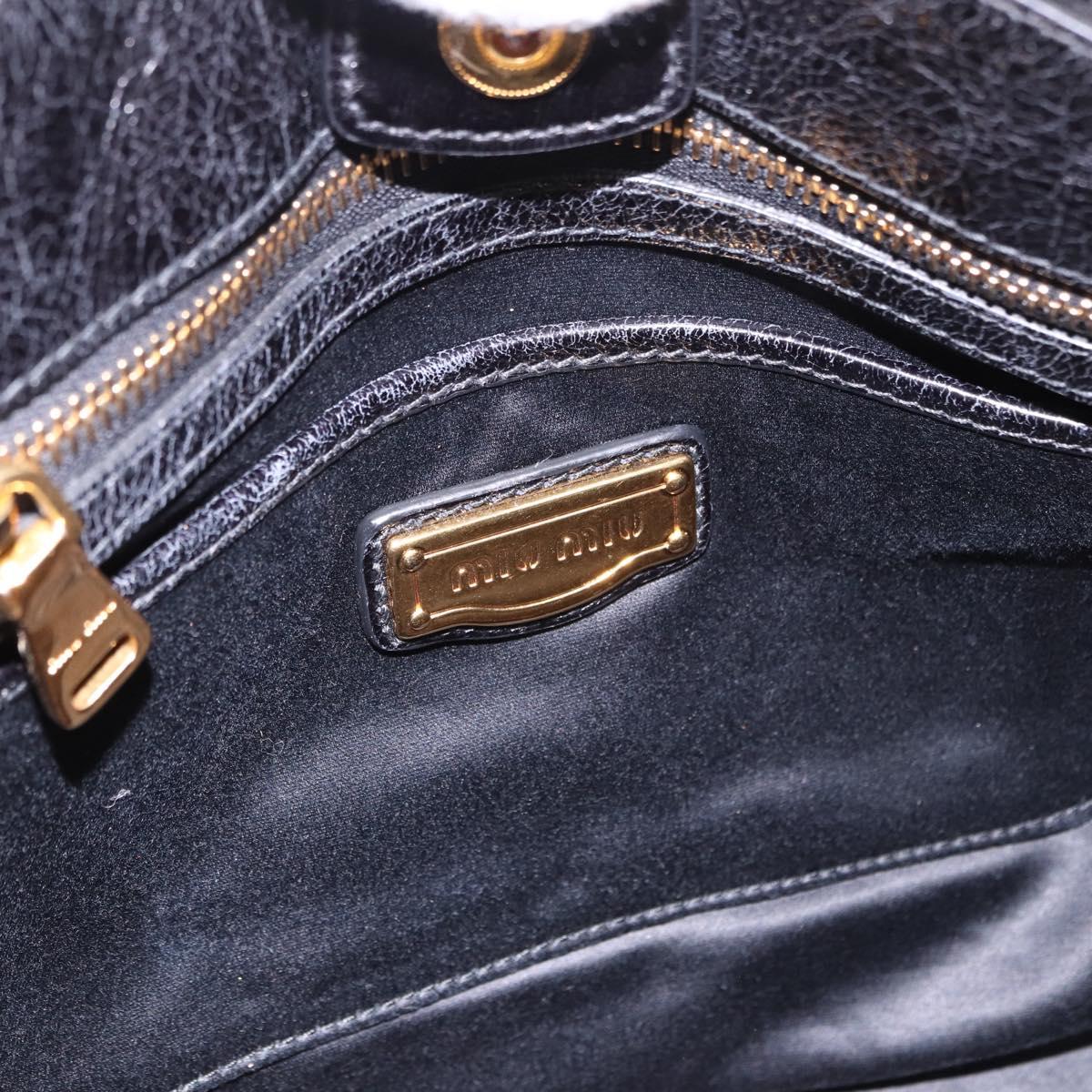 Miu Miu Hand Bag Leather 2way Black Gold Tone Auth ka5386M