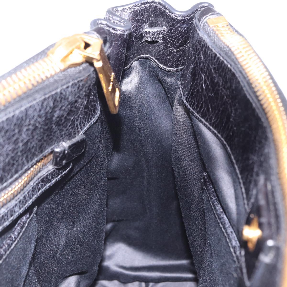 Miu Miu Hand Bag Leather 2way Black Gold Tone Auth ka5386M