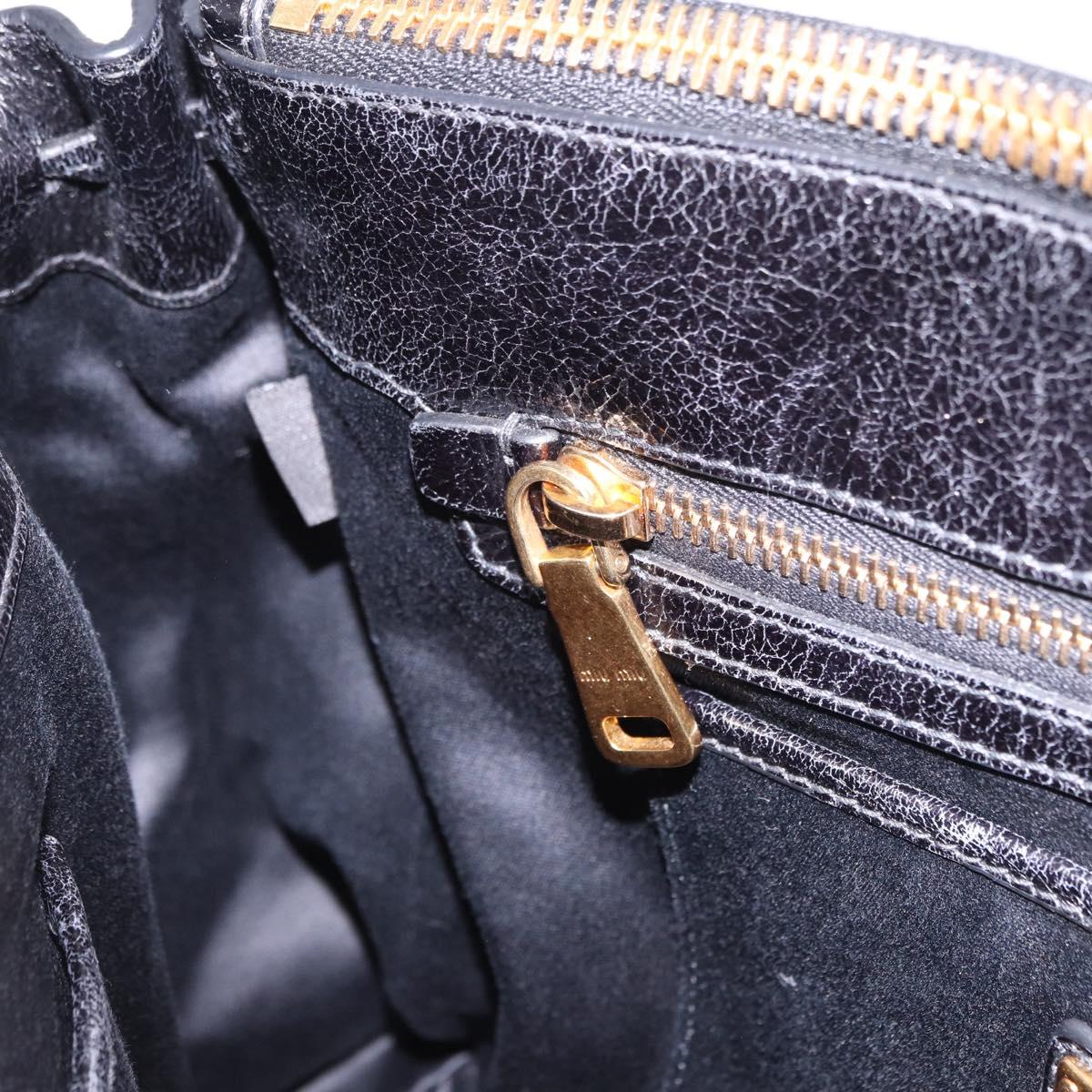 Miu Miu Hand Bag Leather 2way Black Gold Tone Auth ka5386M