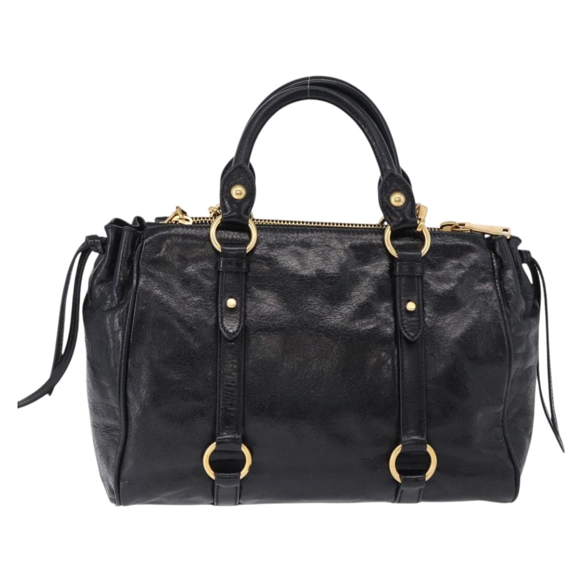 Miu Miu Hand Bag Leather 2way Black Gold Tone Auth ka5386M