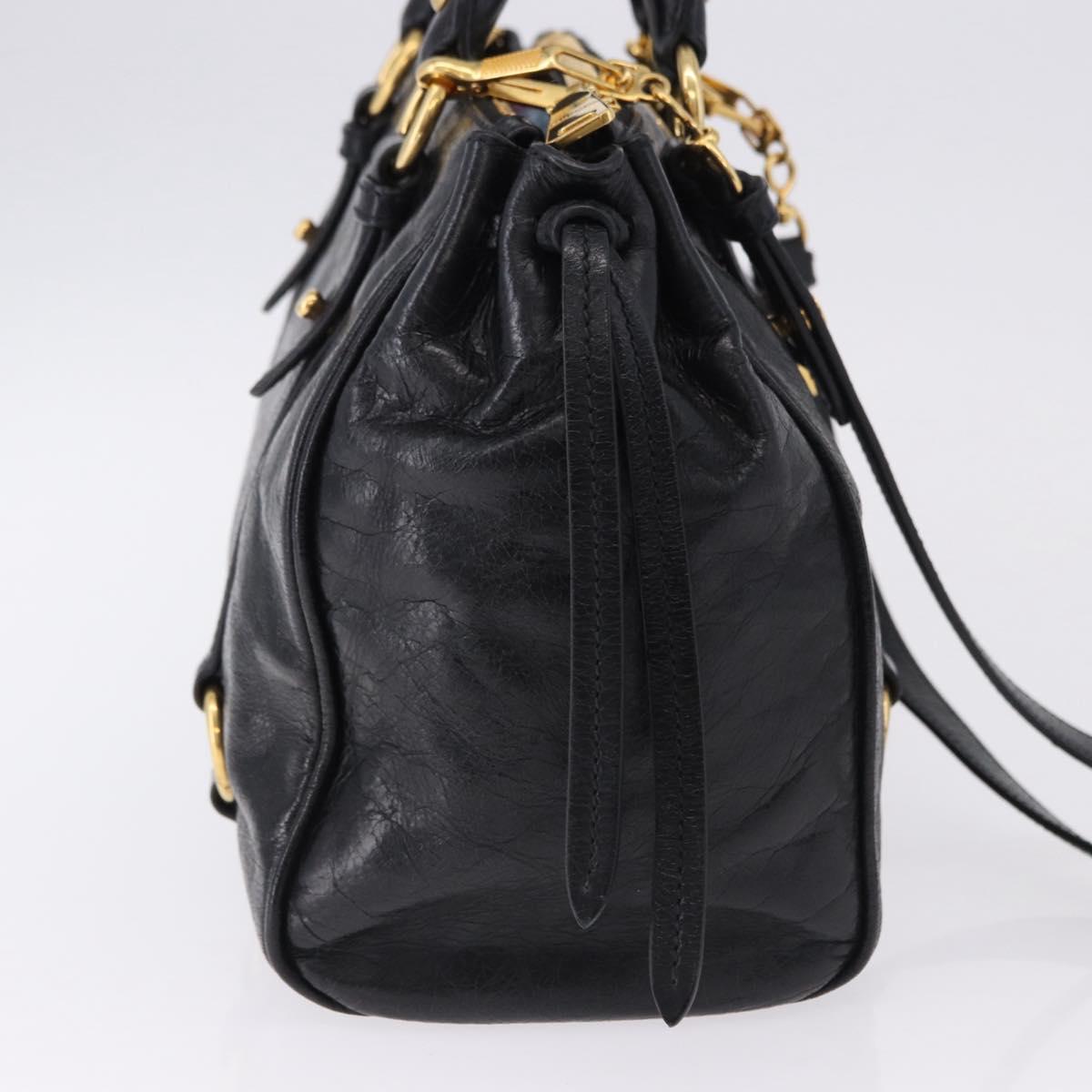 Miu Miu Hand Bag Leather 2way Black Gold Tone Auth ka5386M