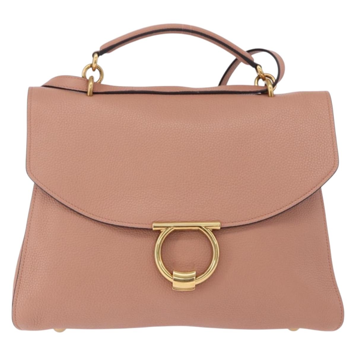 Salvatore Ferragamo Gancini Hand Bag Leather 2way Pink Gold Tone Auth ka5387V