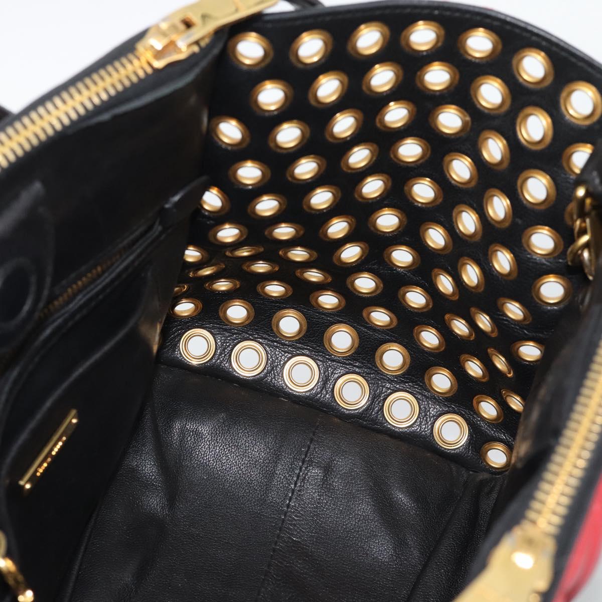 Miu Miu Hand Bag Leather 2way Black Gold Tone Auth ka5388V