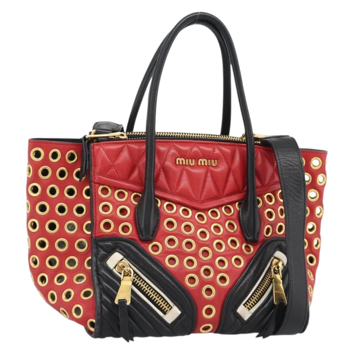 Miu Miu Hand Bag Leather 2way Black Gold Tone Auth ka5388V