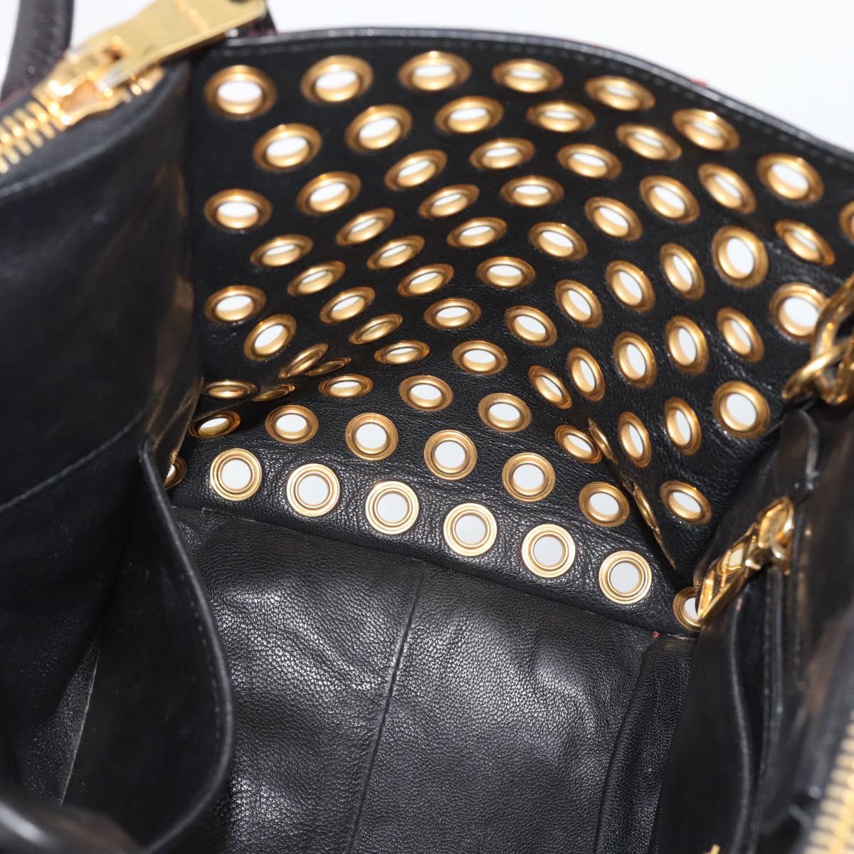 Miu Miu Hand Bag Leather 2way Black Gold Tone Auth ka5388V