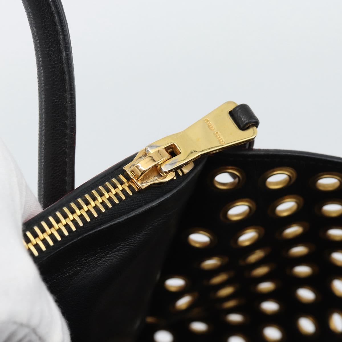 Miu Miu Hand Bag Leather 2way Black Gold Tone Auth ka5388V