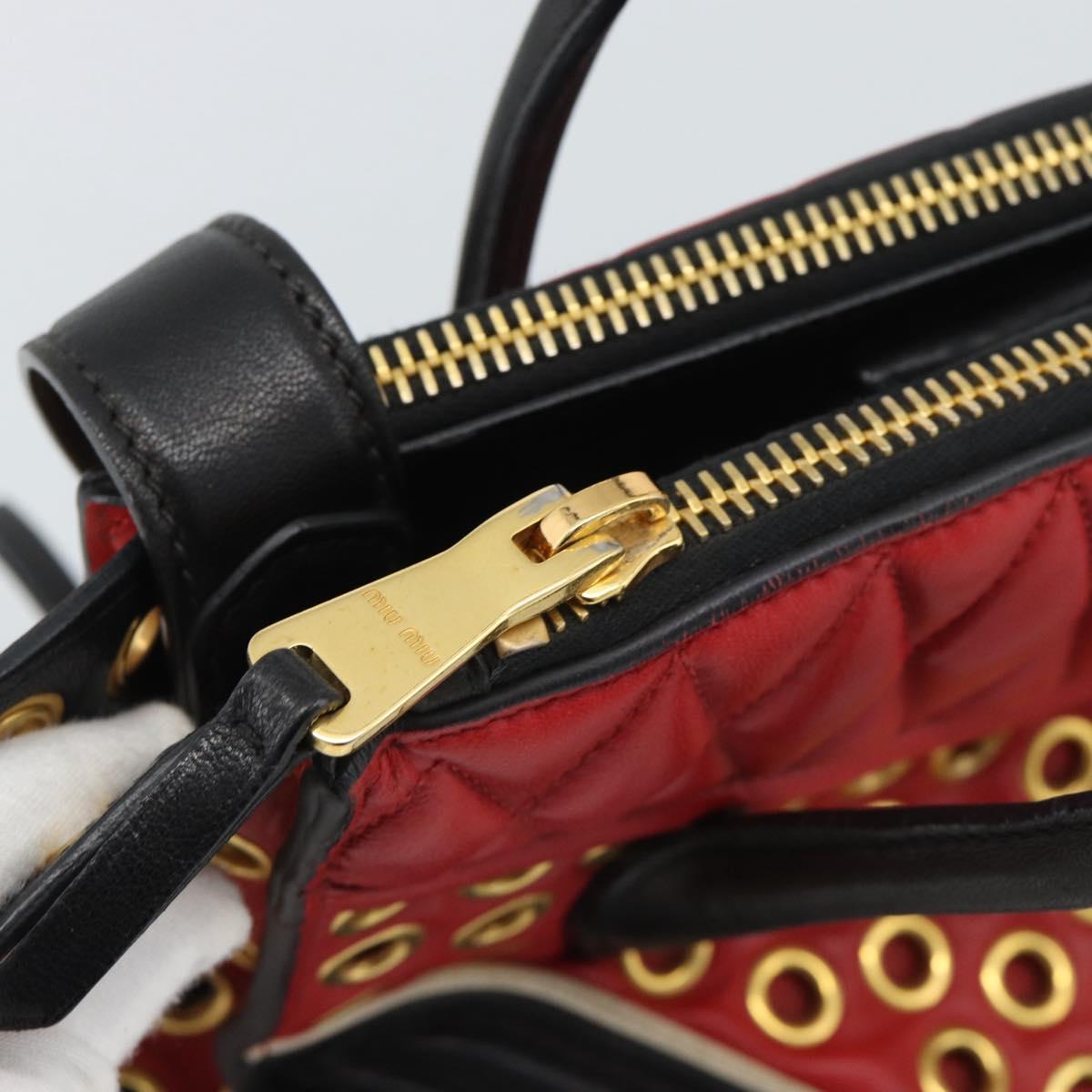 Miu Miu Hand Bag Leather 2way Black Gold Tone Auth ka5388V