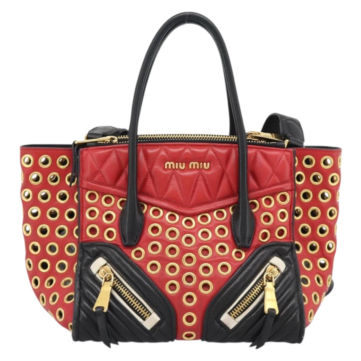 Miu Miu Hand Bag Leather 2way Black Gold Tone Auth ka5388V