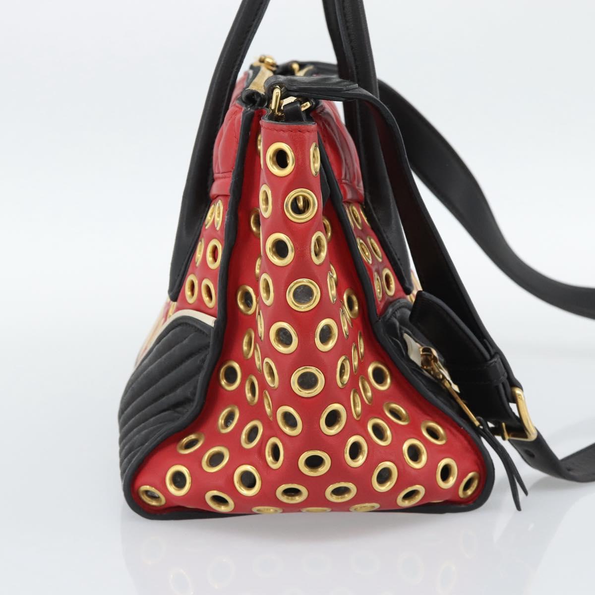 Miu Miu Hand Bag Leather 2way Black Gold Tone Auth ka5388V