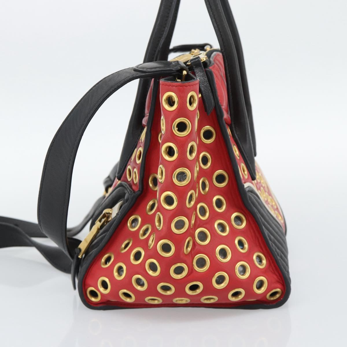 Miu Miu Hand Bag Leather 2way Black Gold Tone Auth ka5388V