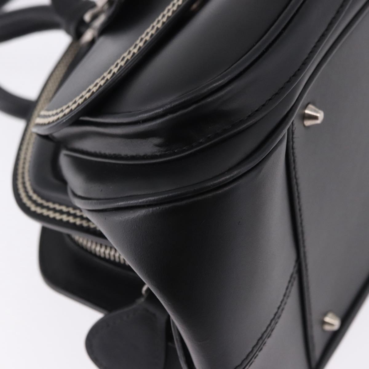 Christian Dior Hand Bag Leather Black Silver Auth ka5389M